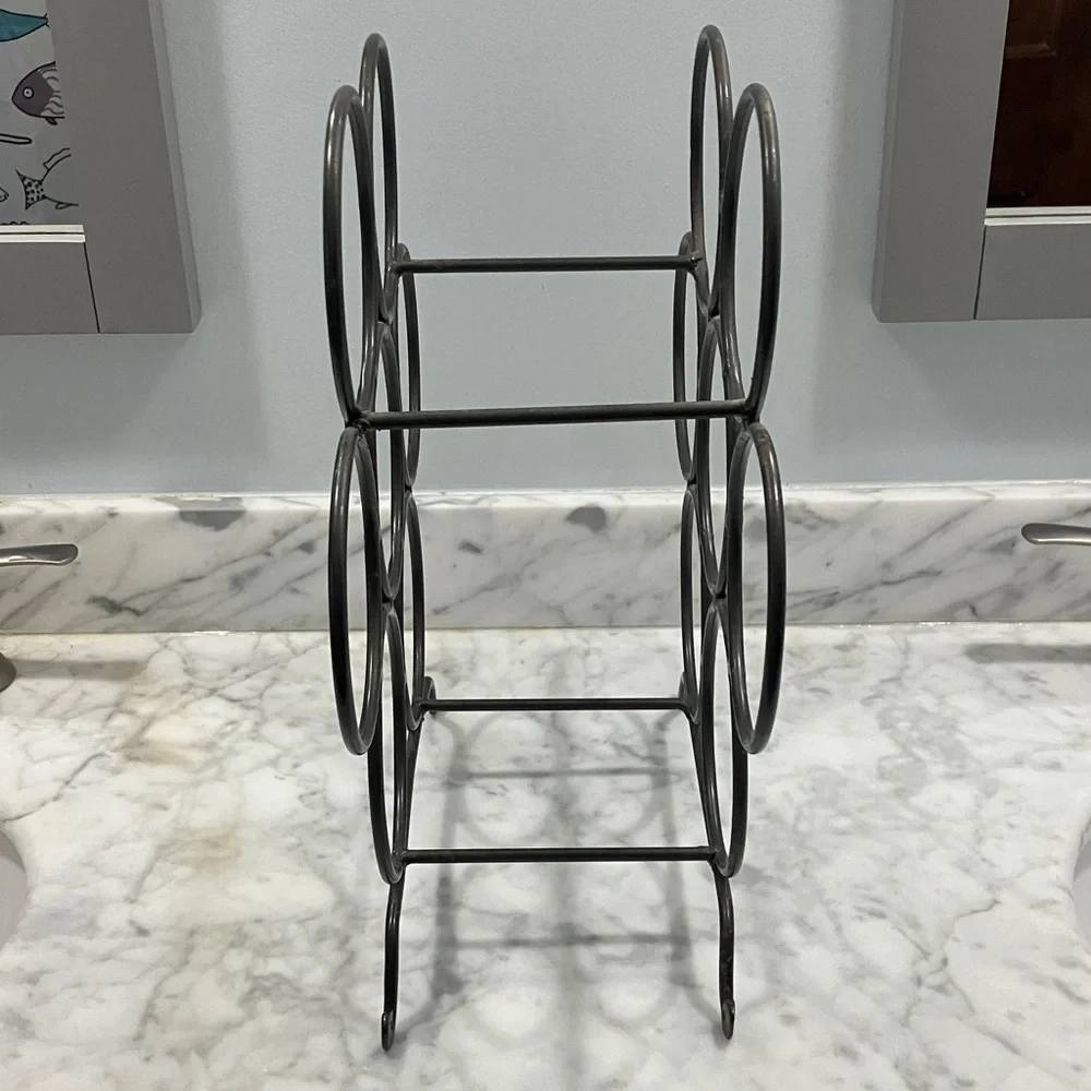 Gray Metal Wine Rack- 7 bottle, free standing, honeycomb style, circular, 4 legs